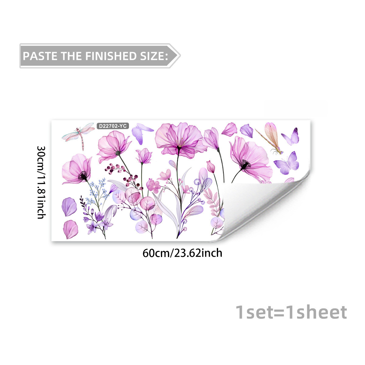 Double Sided Purple Floral Butterfly Static Window Sticker PVC Material
