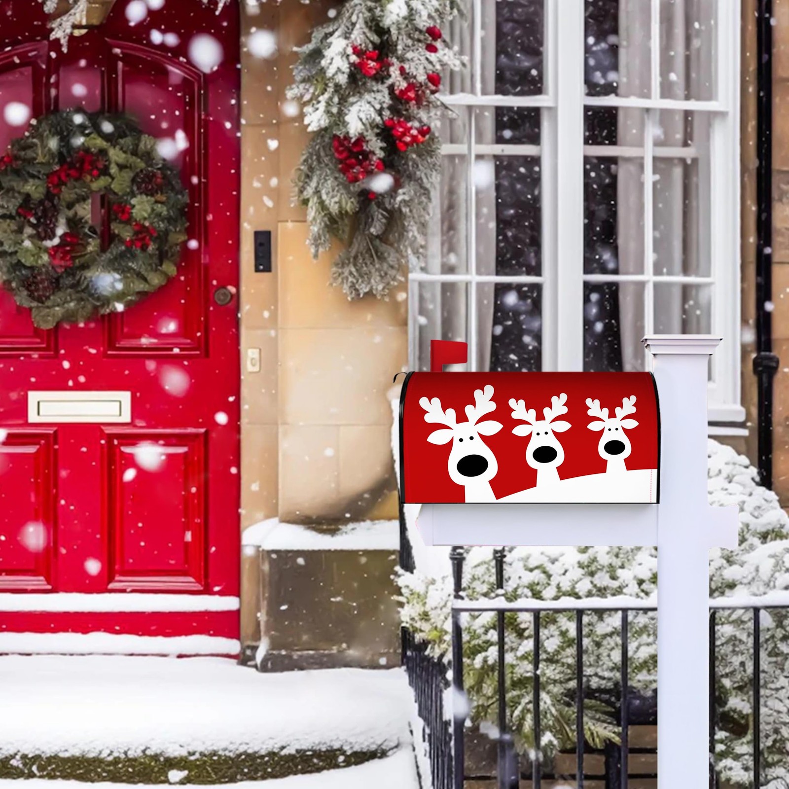 Merry Christmas Elk Mailbox Cover 21×18 inch, Cover-01