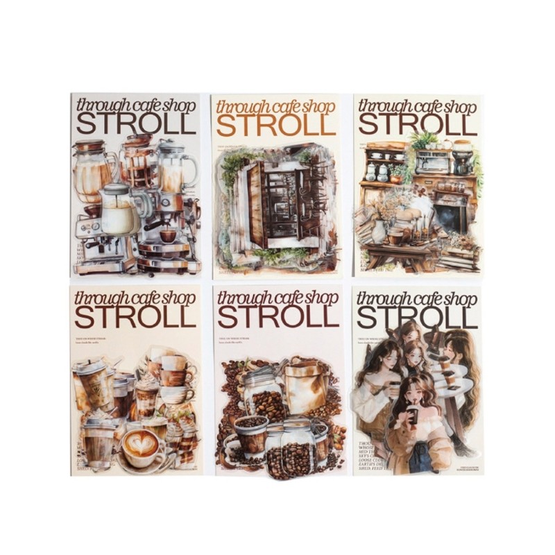 30 Sheets Adhesive Sticker Decorative Sticker Coffee Girl Character Sticker