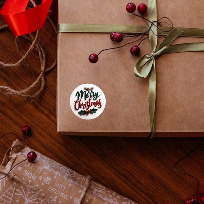 Merry Christmas Round Dot Stickers Set, 1.2″ & 1.5″