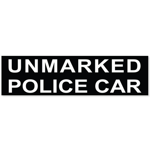 Unmarked POLICE CAR funny car bumper sticker 8″ x 2″