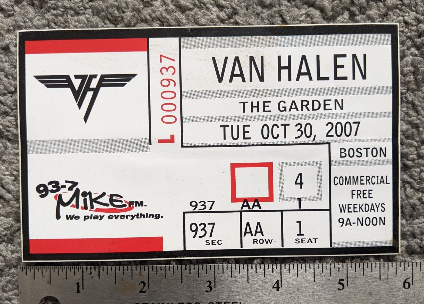 2007 Van Halen BOSTON GARDEN OCT 30 8″ BUMPER STICKER UNUSED 93-7 MIKE FM