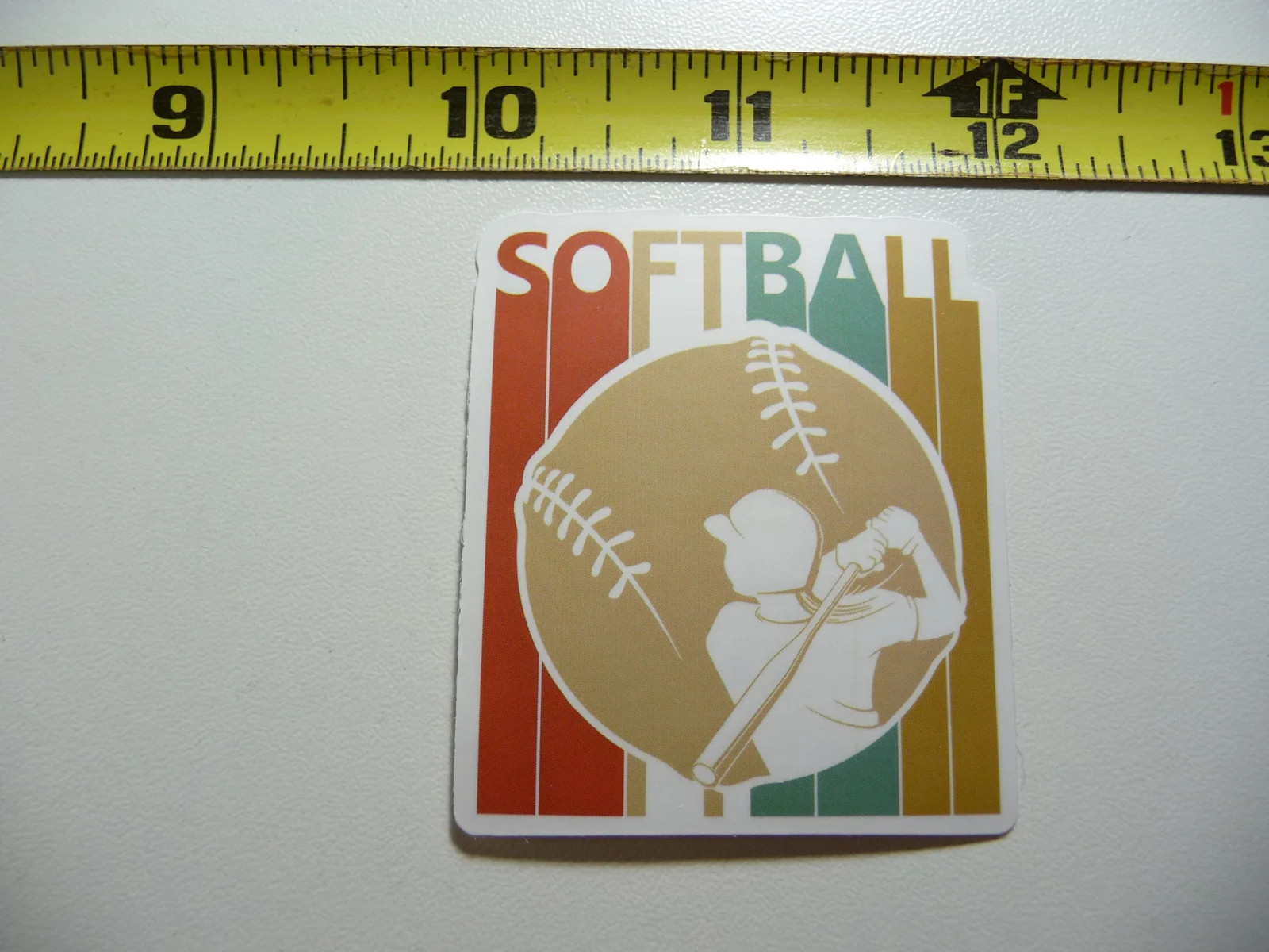 SOFTBALL PLAYER 70S STYLE SMALL STICKER DECAL GAME ATHLETIC SPORTS GAME