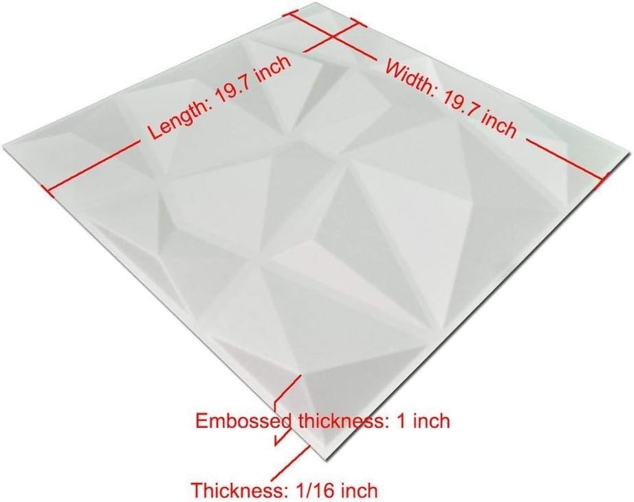 12 Pack 3D Diamond Design Wall Panels 19.7″x19.7″ PVC Panel for Interior Wall…