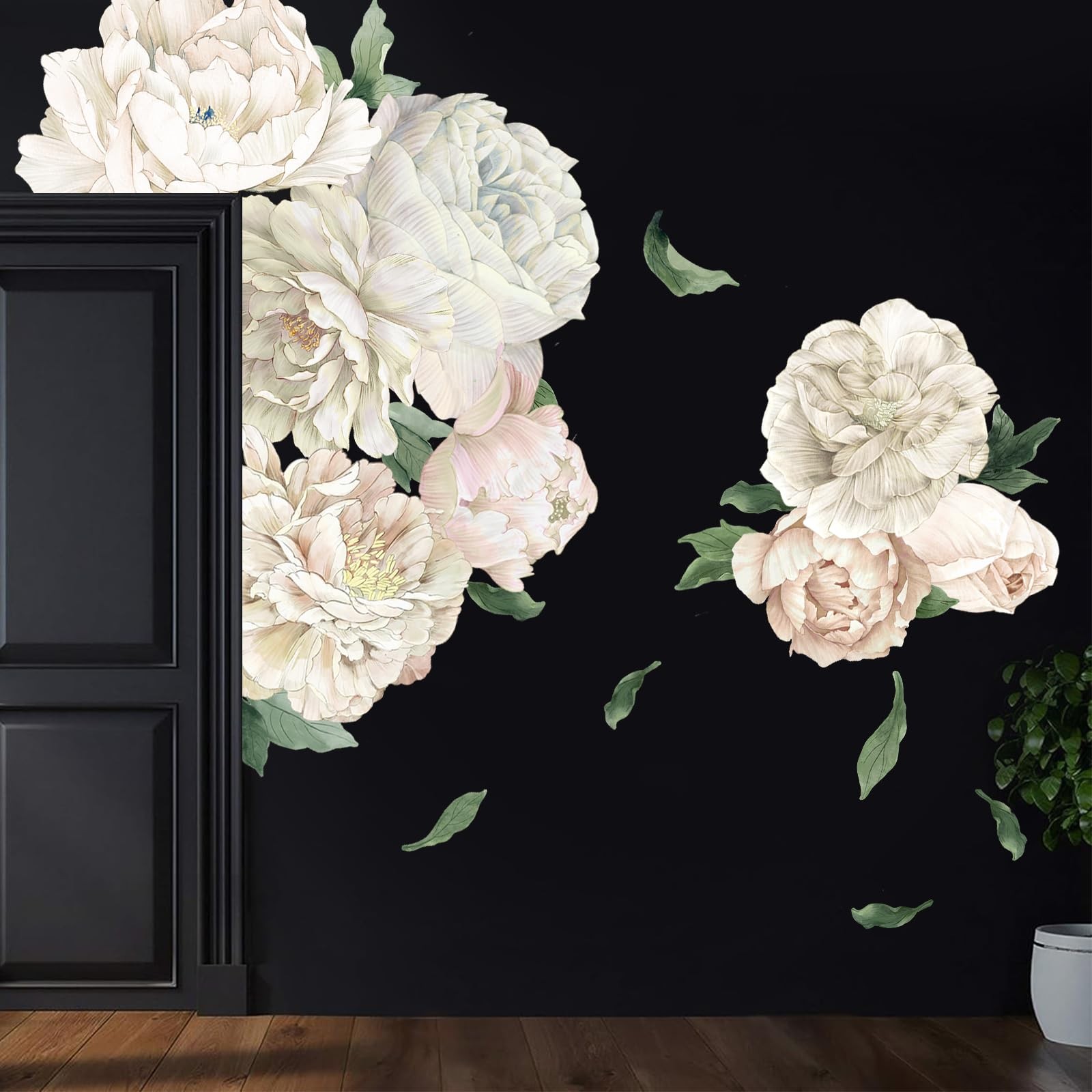 Romantic White Peony Wall Decals, Large Flower Vinyl Wall Art for Nursery & W…