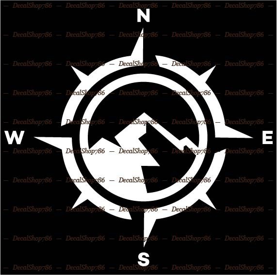 Mountain w/ Compass Silhouette IV -Outdoors- Vinyl Die-Cut Peel N’ Stick Decal