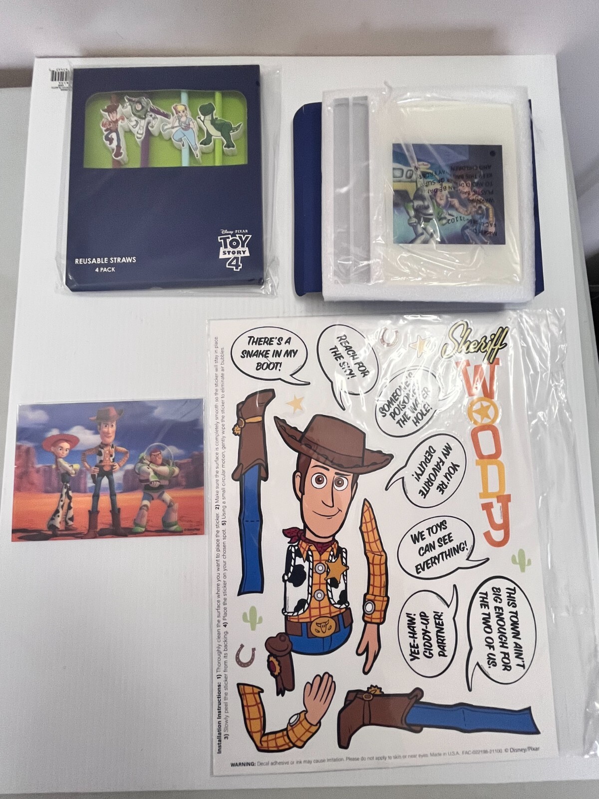 LOT 4 TOY STORY BEDROOM DECOR ART PICTURES DISNEY DECALS REUSABLE STRAWS