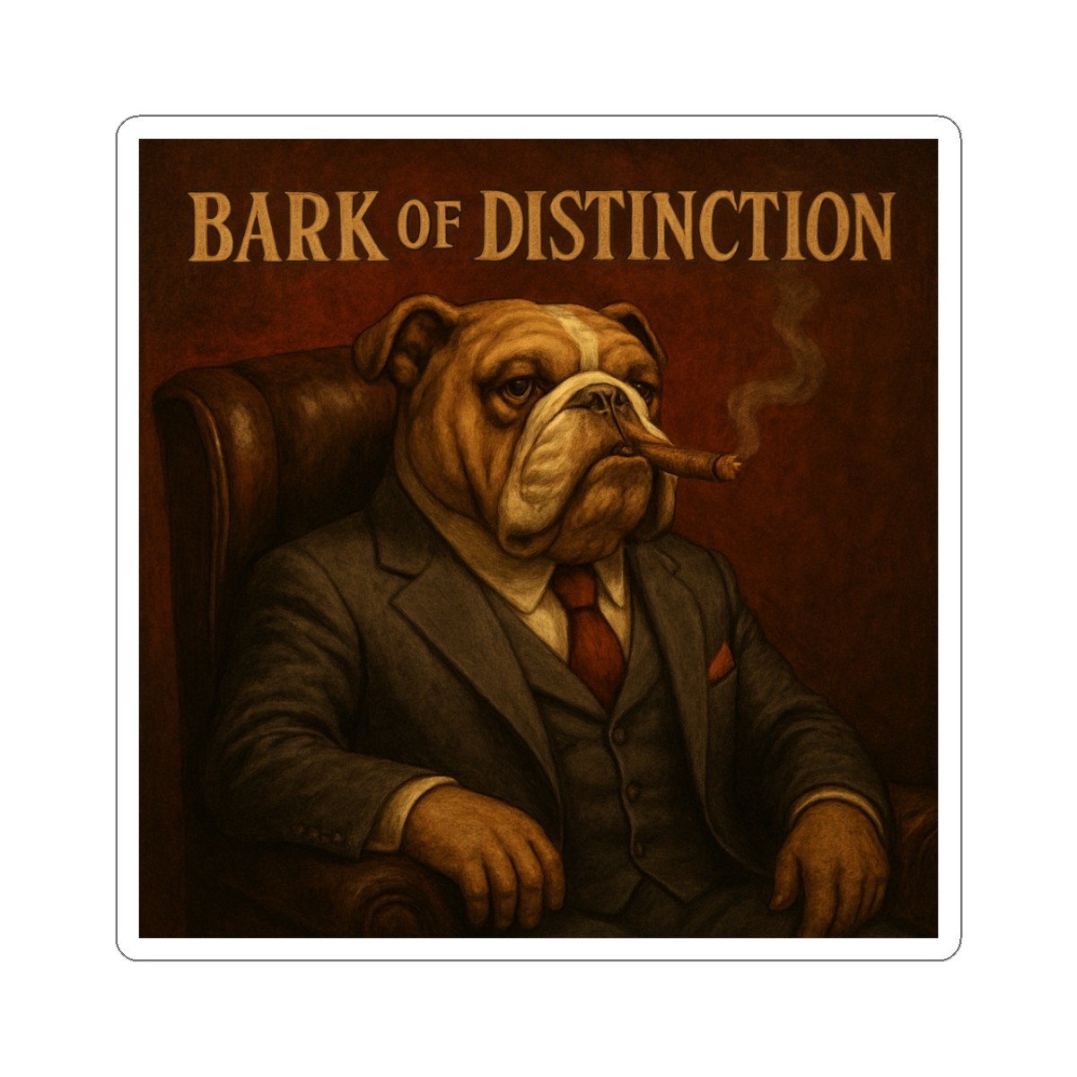 Sticker Cigar-Chomping Bulldog Distinguished Flair 2×2 3×3 4×4 6×6