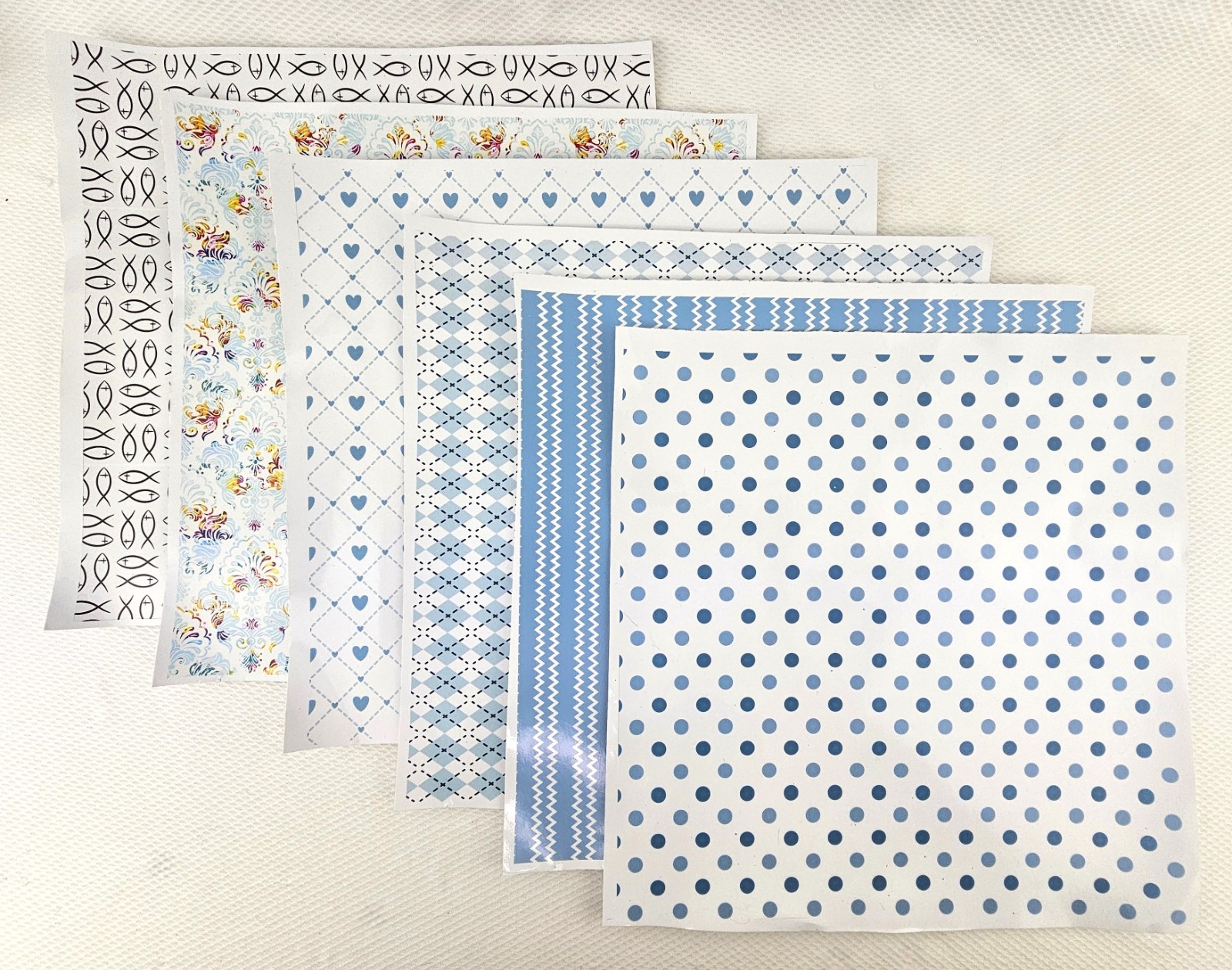 FULL SHEET VINYL Hearts, Argyle, Brocade, Jesus Fish, ZizZag Blue Decal Wrap Lot