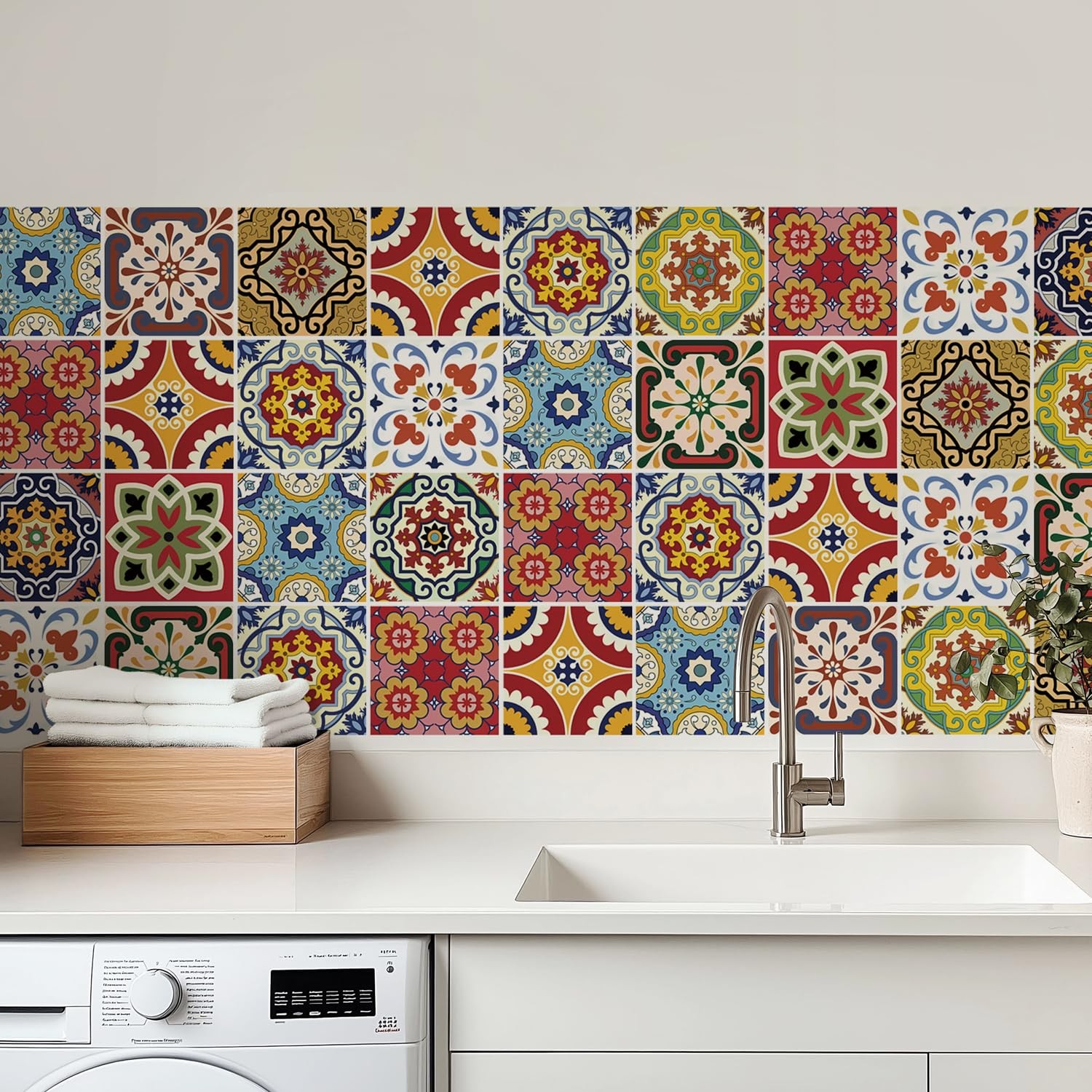 Mediterranean Peel Stick Kitchen Backsplash Stickers Boho Decor 30pk 4x4in