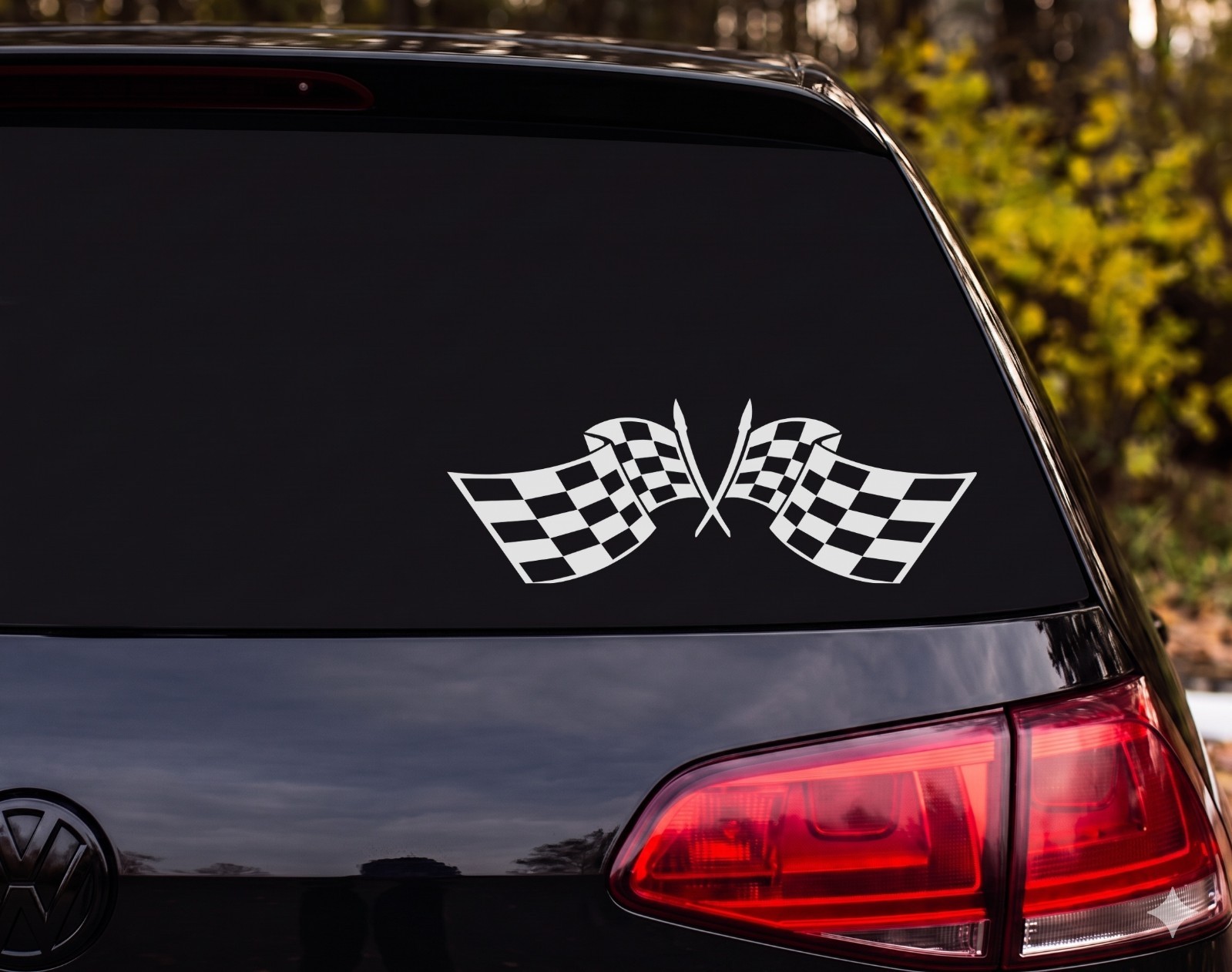 Crossed Checkered Racing Flags Vinyl Decal Sticker Car Window | Racing Fan Gift