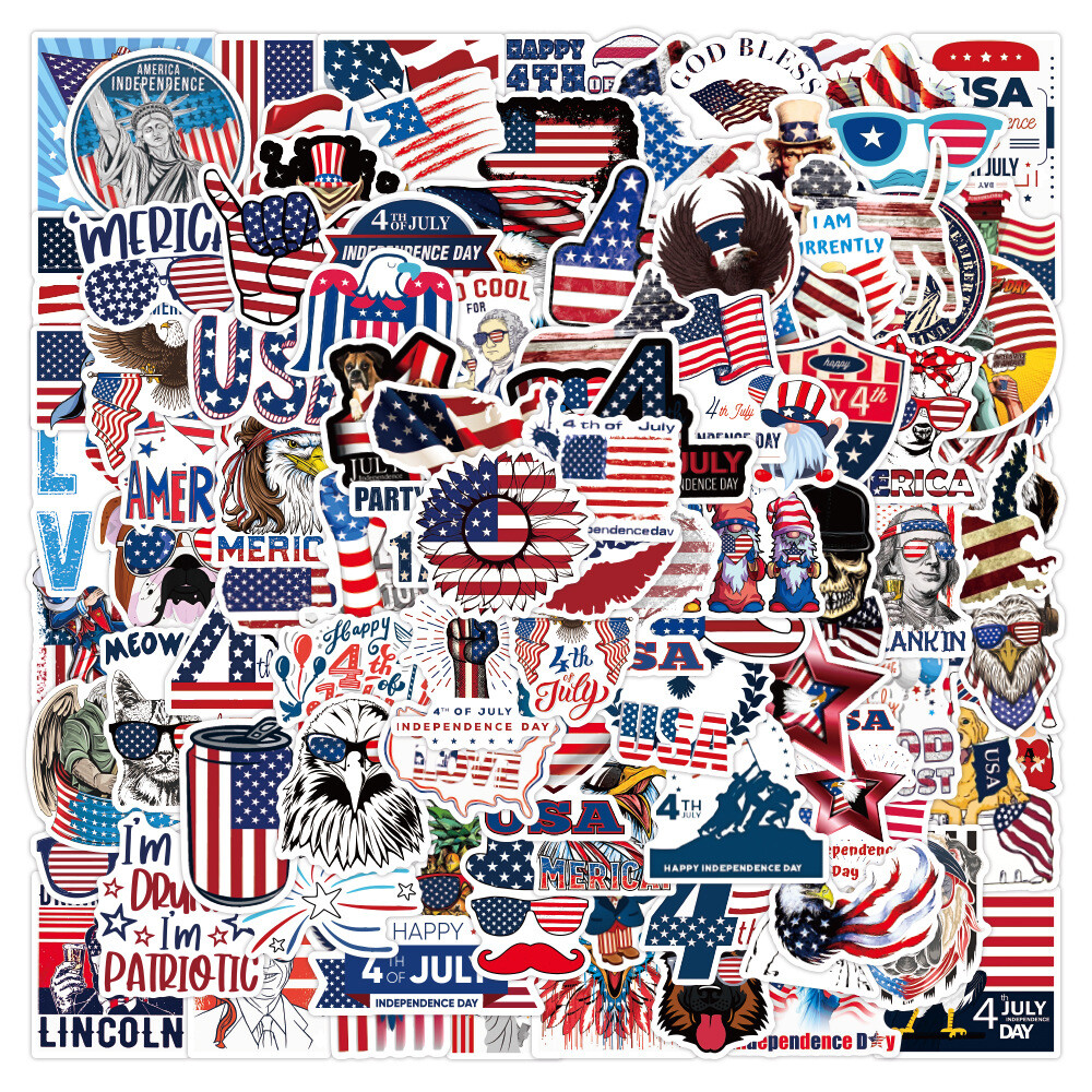 100Pcs American Independence Day Sticker for Teens Girl Water Bottles Waterproof