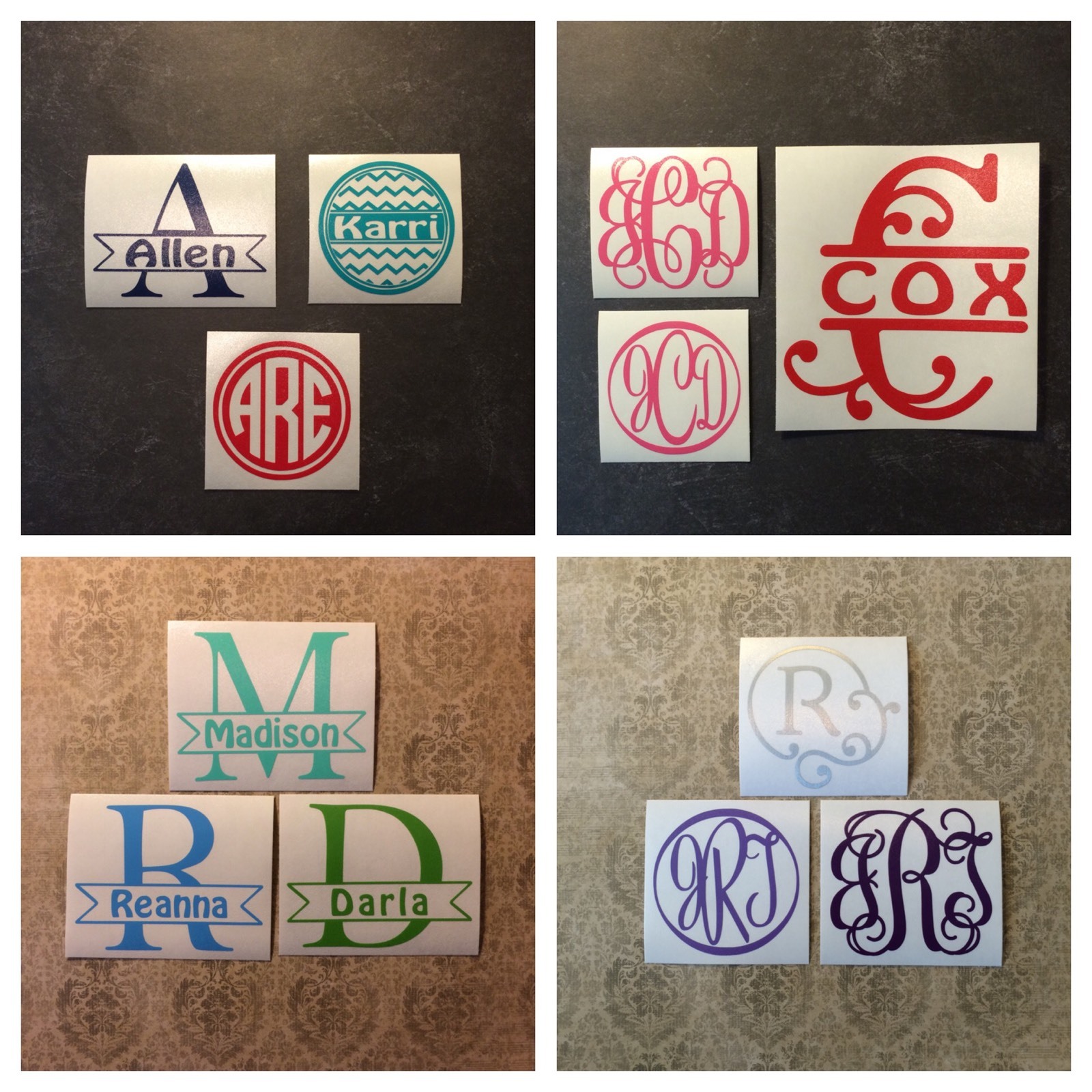 3 inch Vine Circle Chevron Monogram Name Decal Sticker Tumbler Cooler Car Phone