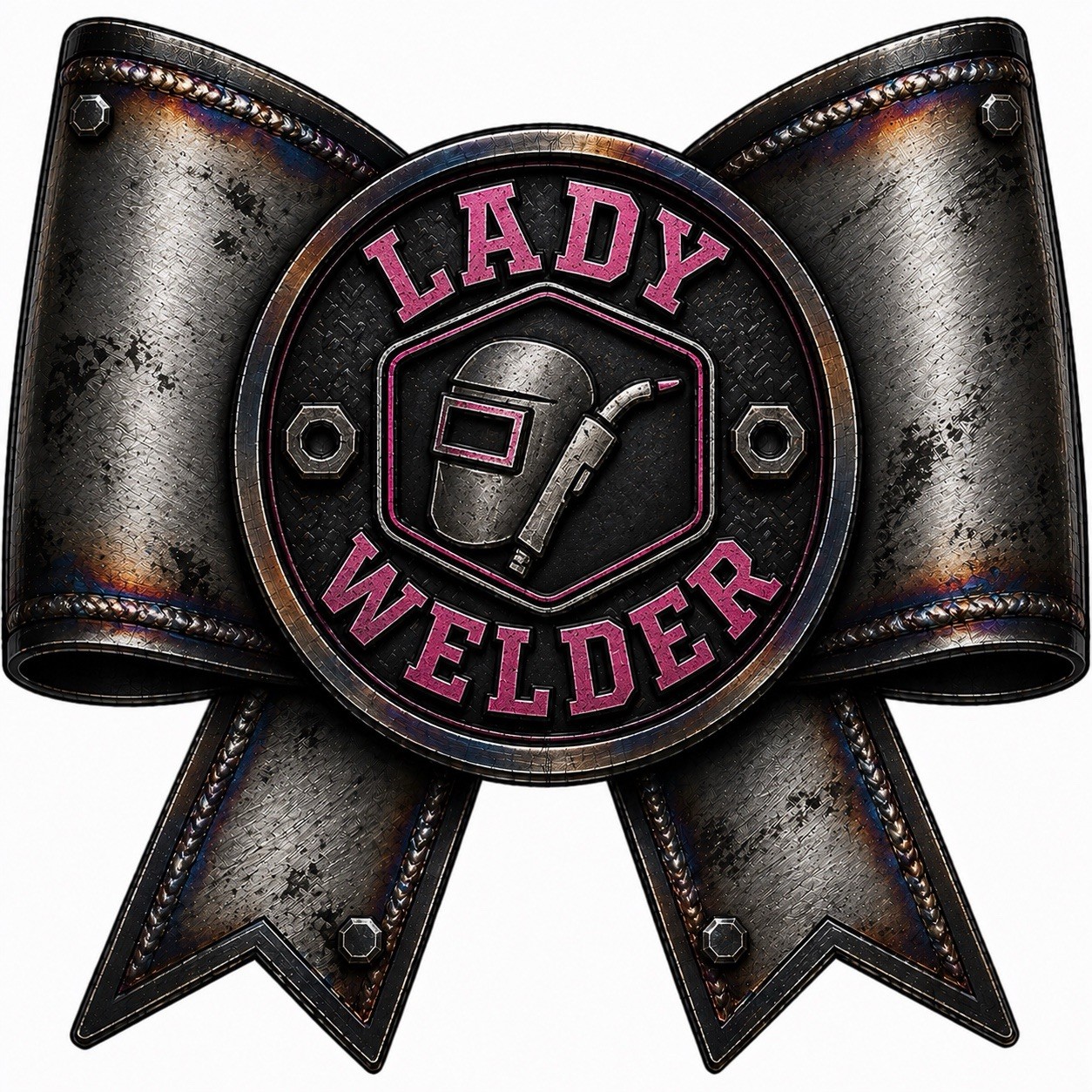 Lady Welder Bow Sticker 3” UV DTF Decal Blue Collar Woman Hard Hat Decal