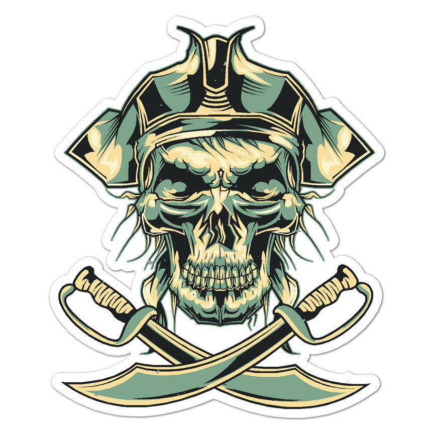 Pirate Skull Swords, Vinyl Decal Sticker, Indoor Outdoor, 3 Sizes, #9545