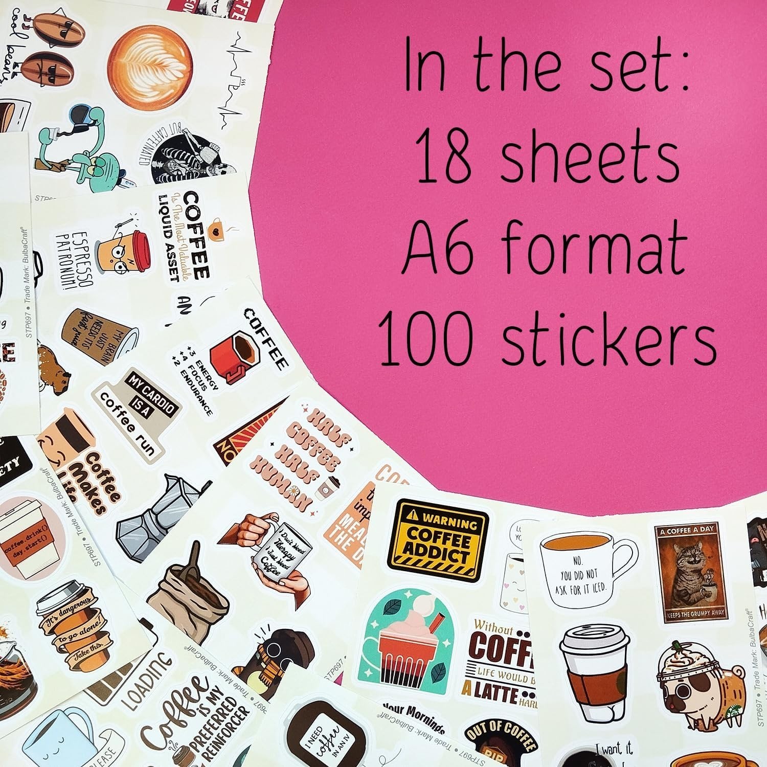 100Pcs Waterproof Funny Coffee Stickers – Ideal for Scrapbooking & Party Decor