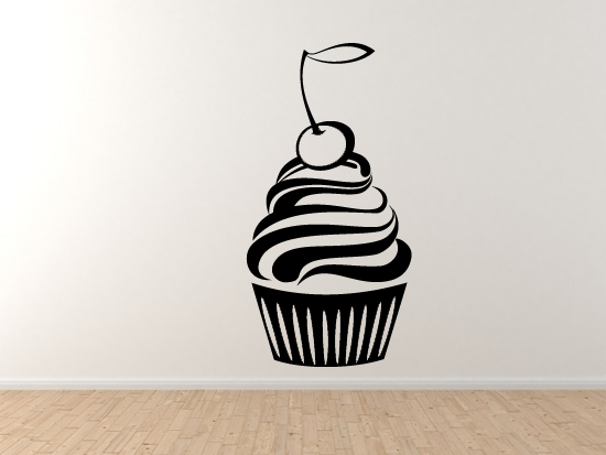 Cute Cupcake #2 – Cherry Whipped Ice Cream Topping Sweet Art- Vinyl Wall Decal