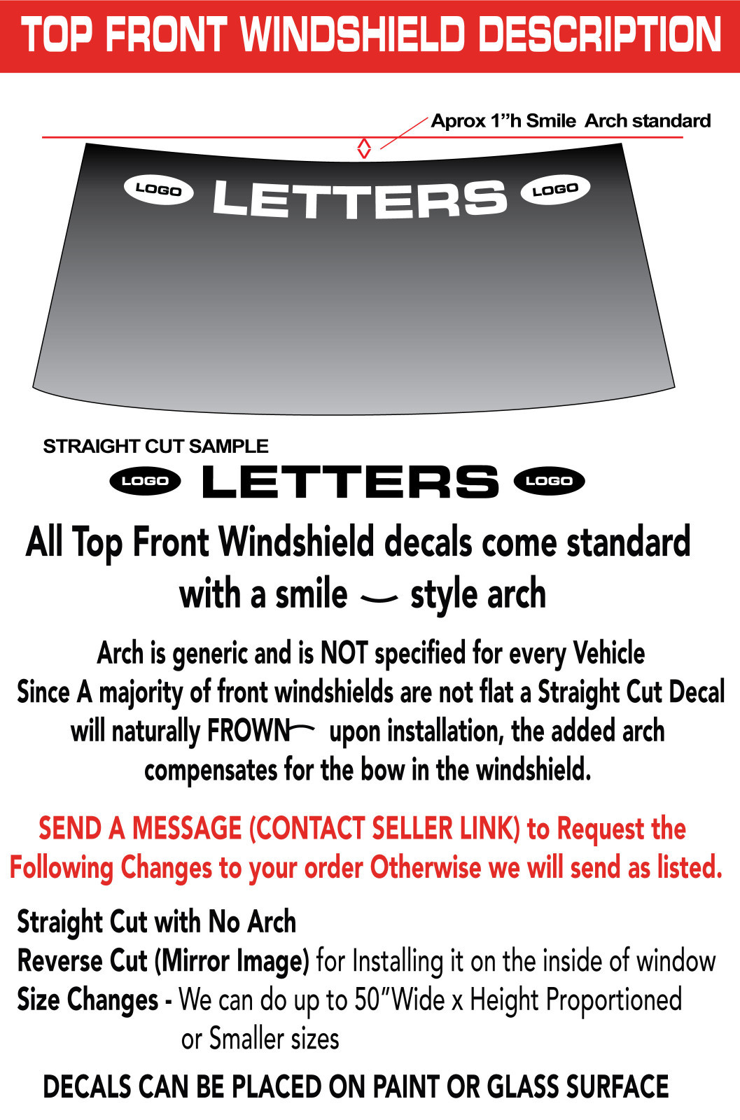 PONTIAC WORD w/ SIDE LOGOS WINDSHIELD DECAL STICKER 44″w x4″h in ANY COLOR