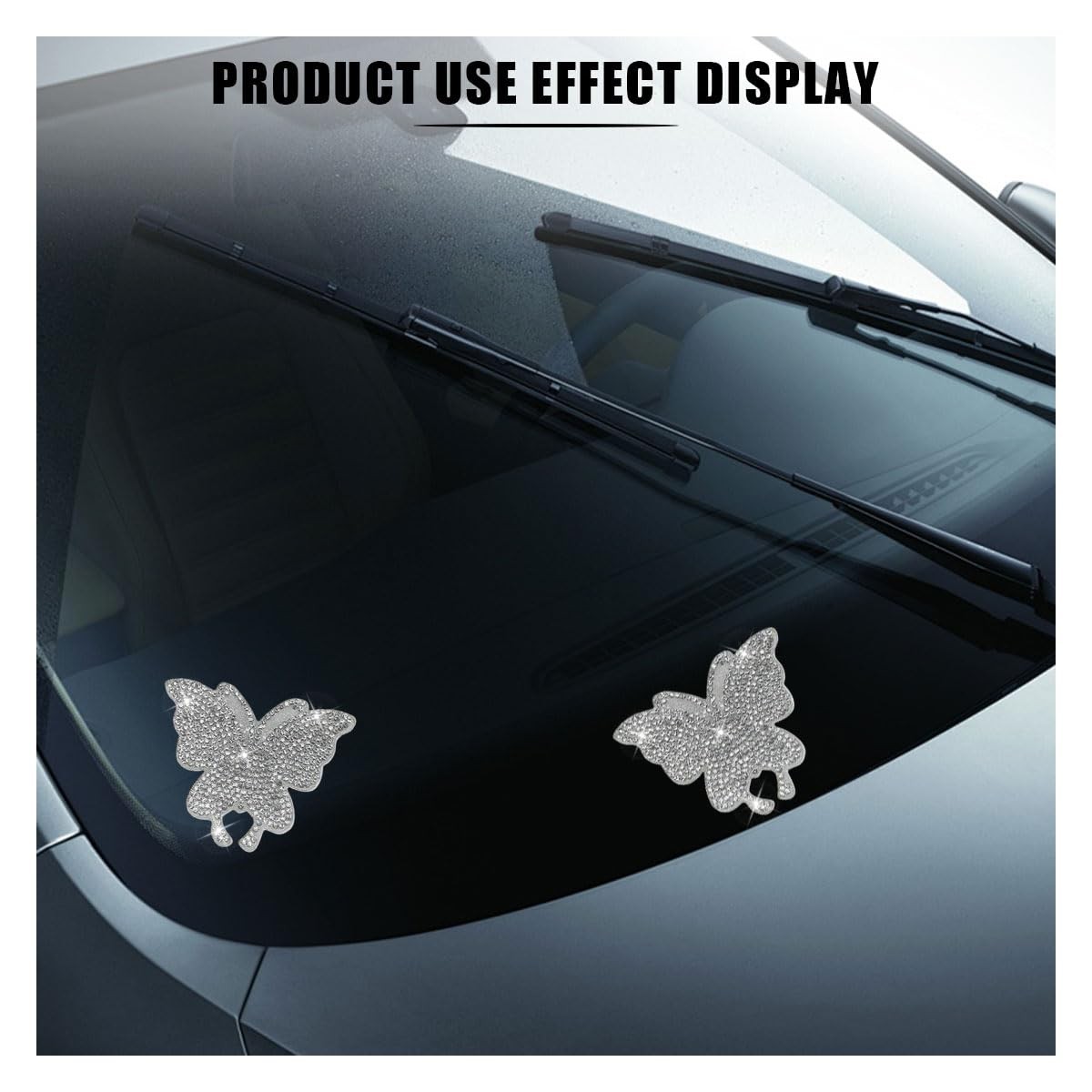 2PCS Crystal Car Stickers Butterfly Bling Rhinestone Decals, 2PCS, Silver