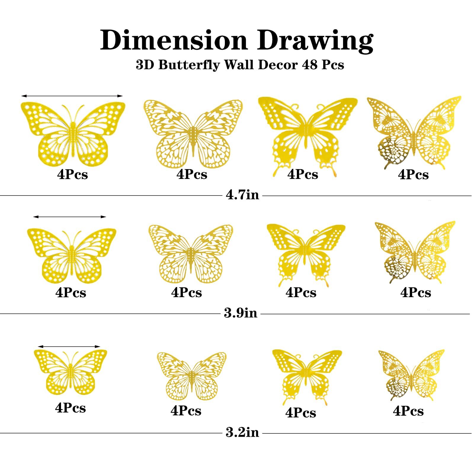 48 Pcs 3D Butterfly Wall Decor for Birthday Party Cake Topper Room Decor