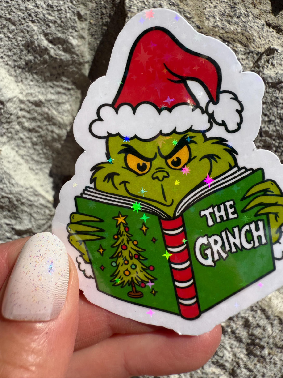 Grinch Reading Christmas Sticker