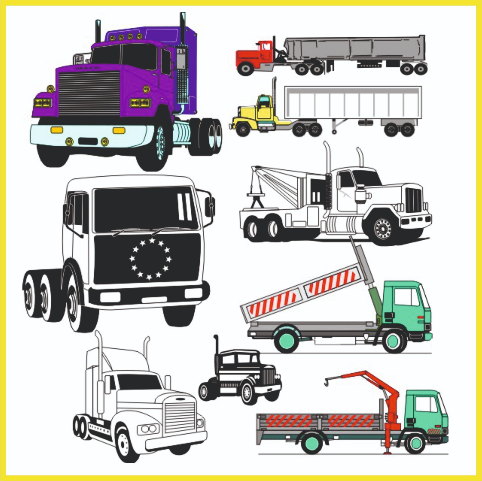 Vector Trucks Bundle, Truck Vector CDR Files, Editable Truck Clipart-Vector CDR