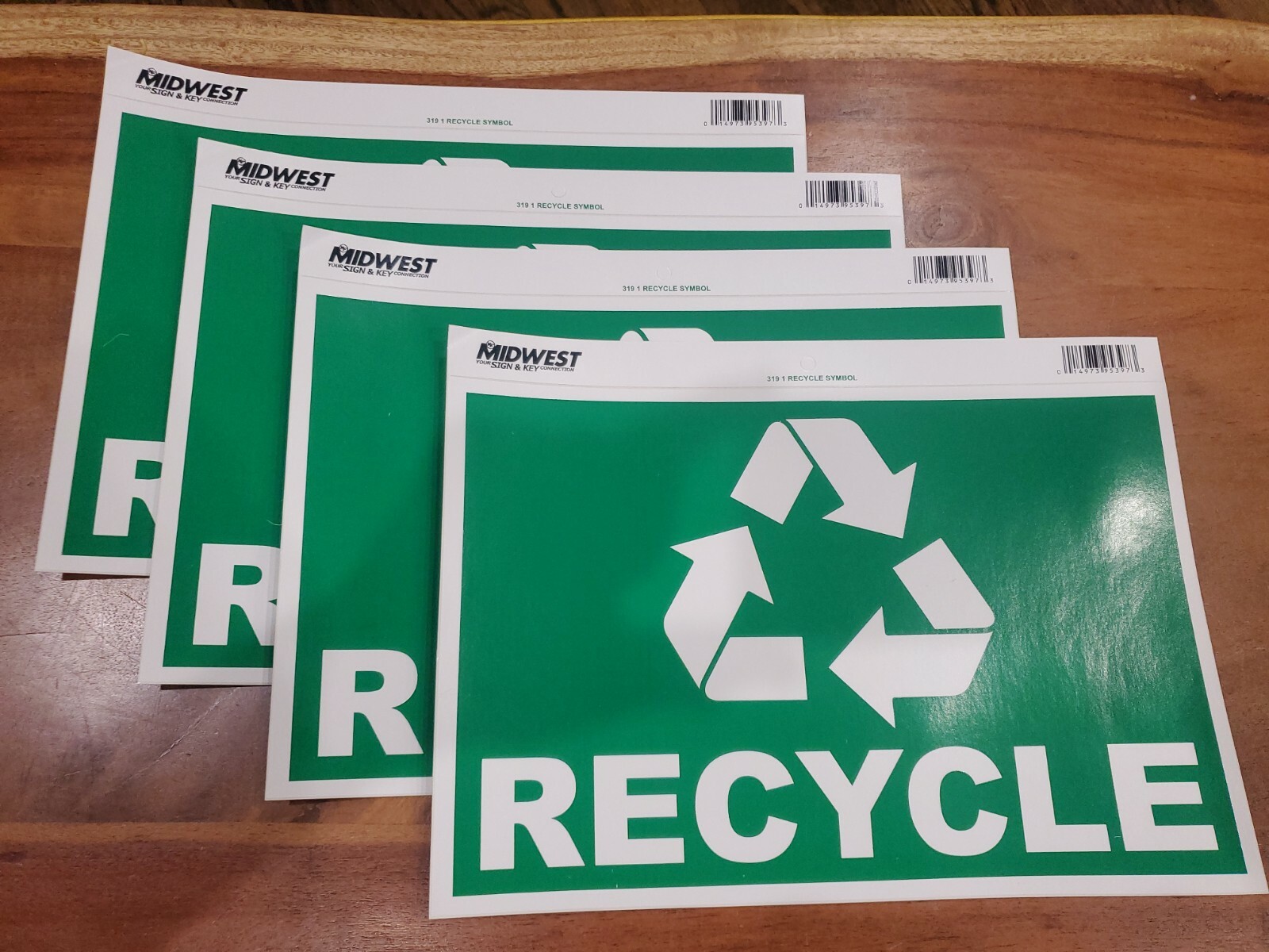 4 Pc Green Recycle Symbol w/ word “RECYCLE” Heavy Vinyl Sticker Large 8″ X 12″