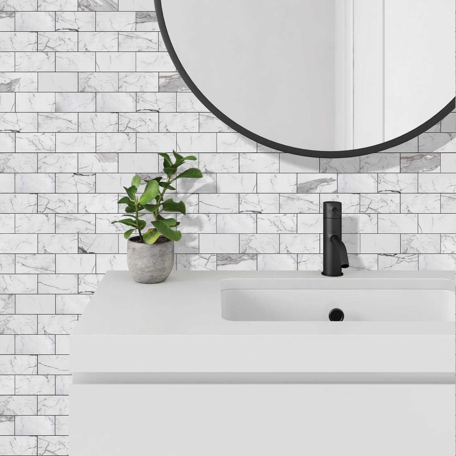 100Piece Glossy Statury White Peel and Stick Backsplash Tile,3”x6” PVC Subw…