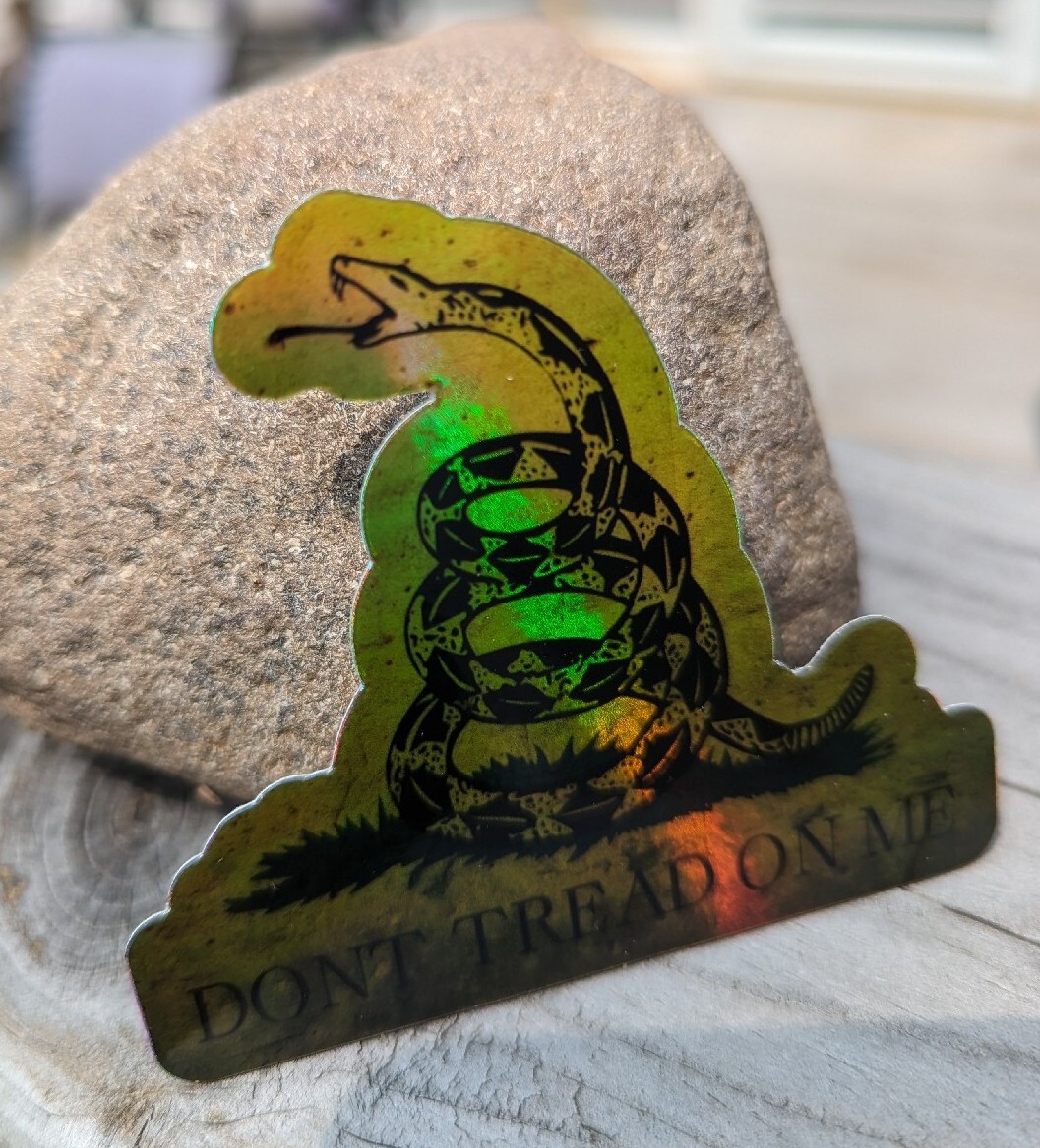 Don’t Tread On Me Die Cut Holographic Sticker Gadsden Flag 2A 3 x 2.65 Inches