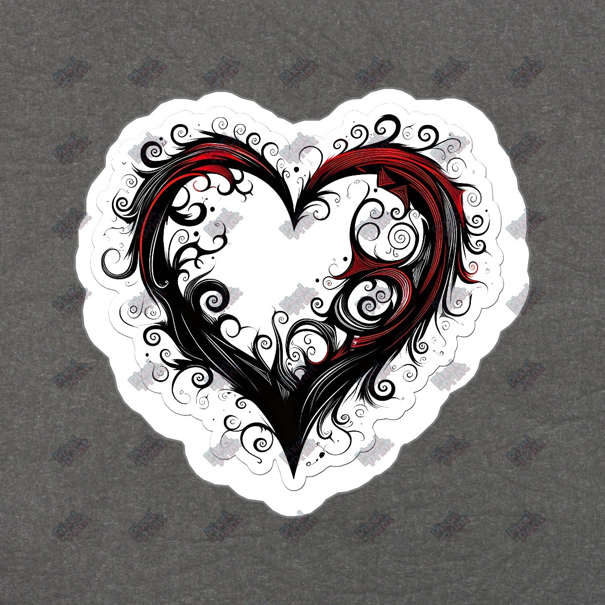 Unique Heart Shaped Vinyl Sticker Decal Artistic Black & Red Design #597851