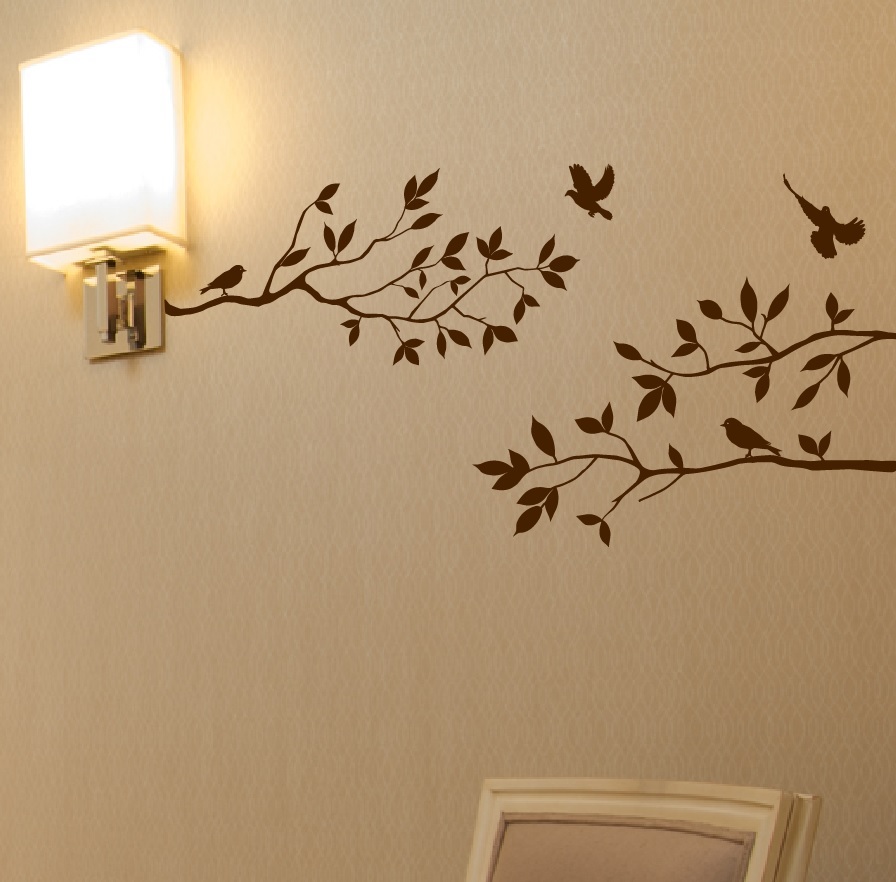 Tree Branches Wall Decal with Birds Vinyl Sticker Nursery Leaves 40″ W X 18″ H