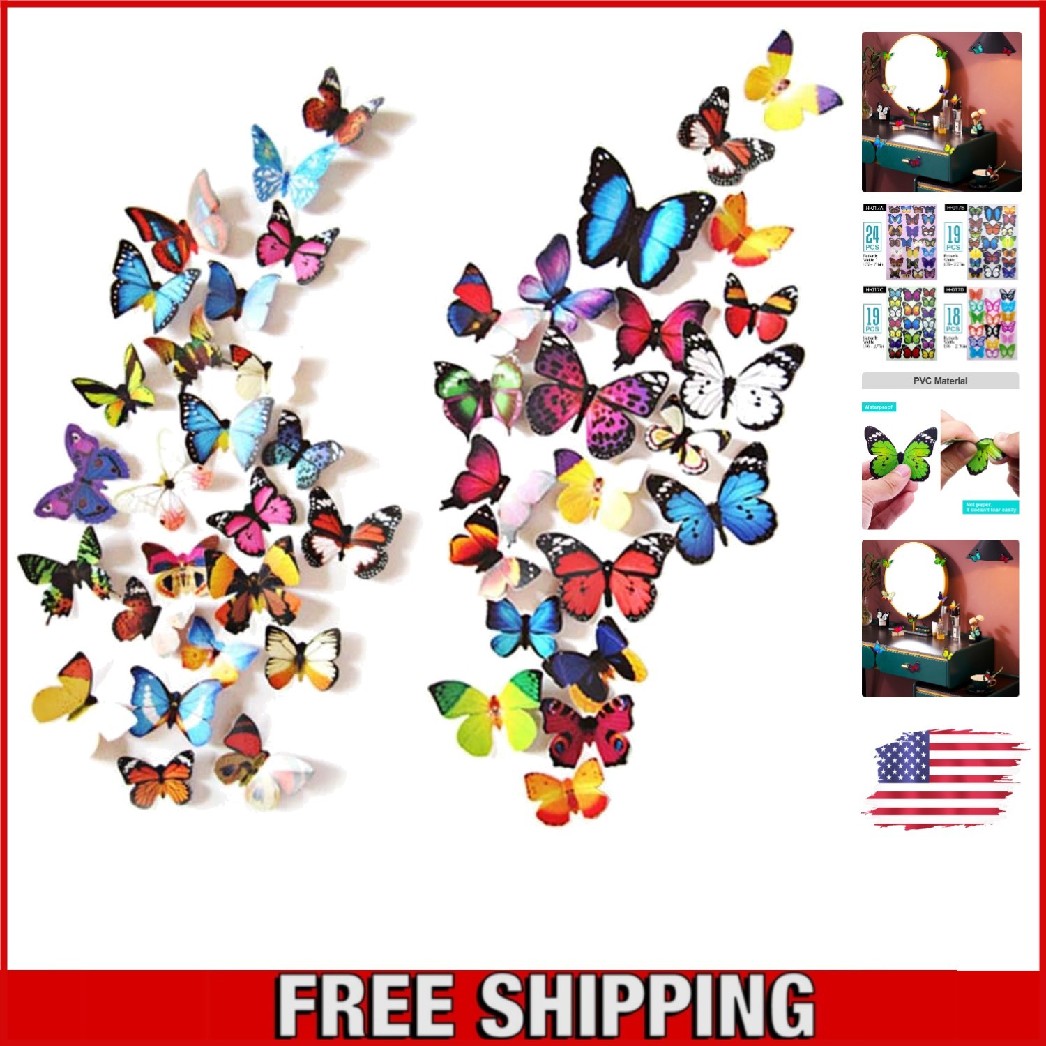 Lifelike 80 PCS Plastic Butterfly Stickers – Reusable & Easy to Apply Decor