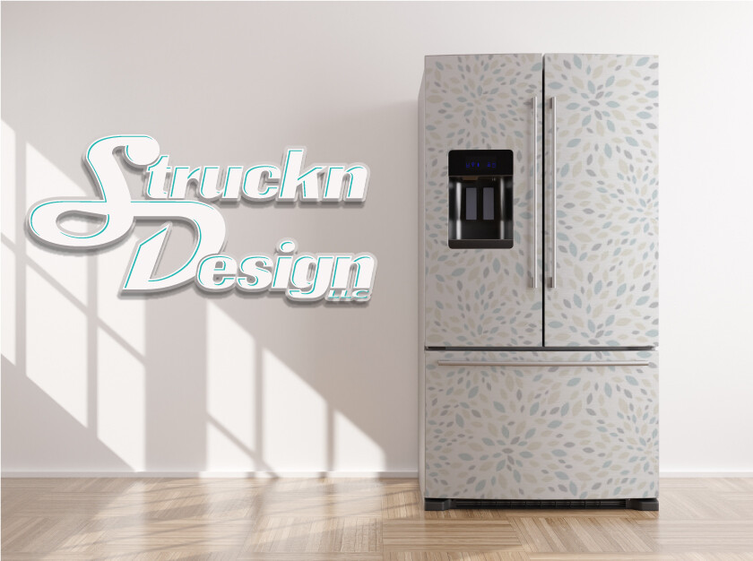 Pastel Light Grey Beige Leaves Floral Fridge Freezer Wrap Side Door Vinyl Decal