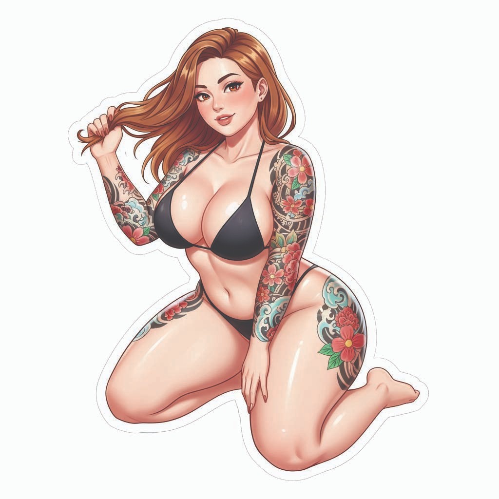 Pinup girl Anime sticker vinyl decal corset busty cheeky sexy seductive U