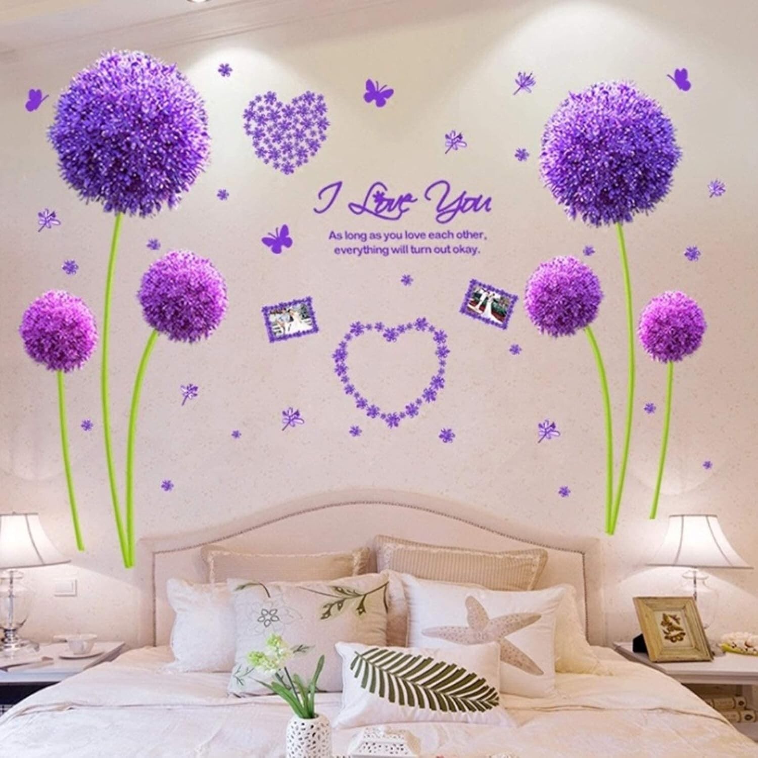Wall Stickers Lavender & Purple Dandelion Wall Paper Removable DIY Art Decor Wal