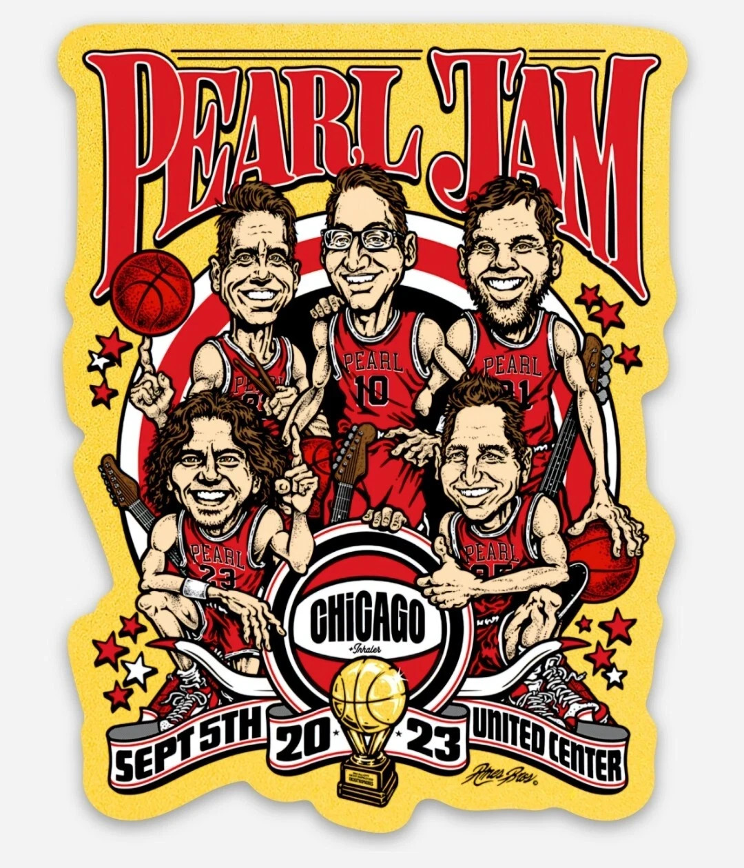 Pearl Jam Die-Cut Vinyl Sticker Chicago 2023 Bulls Custom Poster Art 2.5″x3.5″