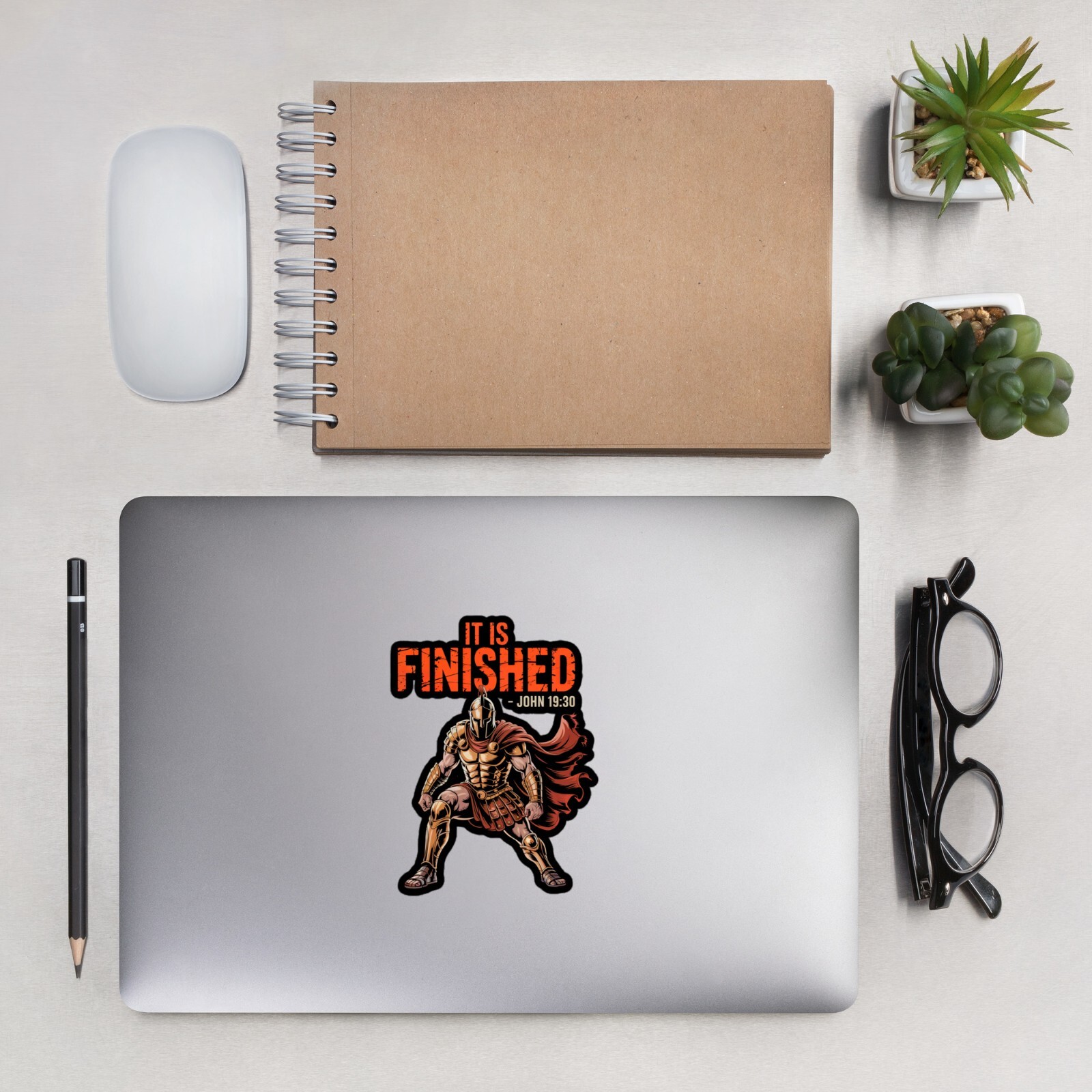 It Is Finished John 19:30 Gladiator Spartan Knight Bible Verse Sticker