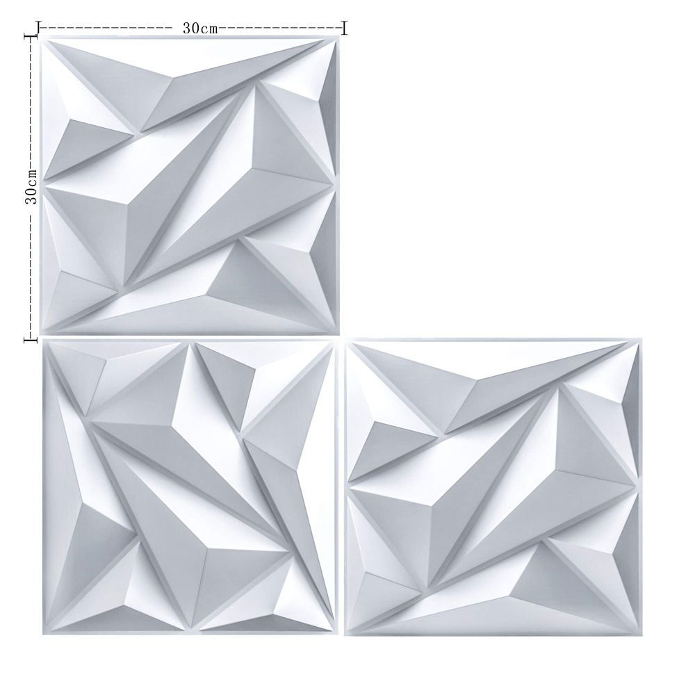 12Pcs PVC 3D Effect Wall Panels 30x30cm for DIY Wallpaper Home Decor White Color