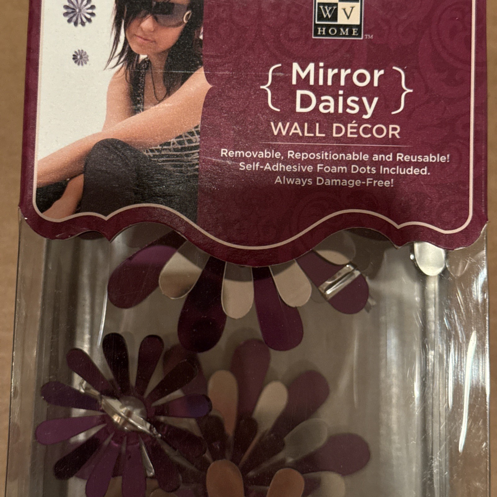 Mirror Purple Daisy wall accent removable repositionable room decor