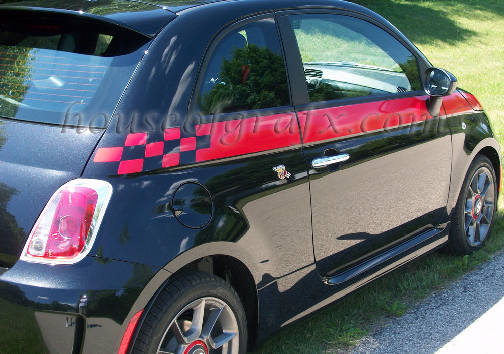 Checkered Side Body Graphics Vinyl Stripe Decals Decal fit 2011 or 2012 Fiat 500