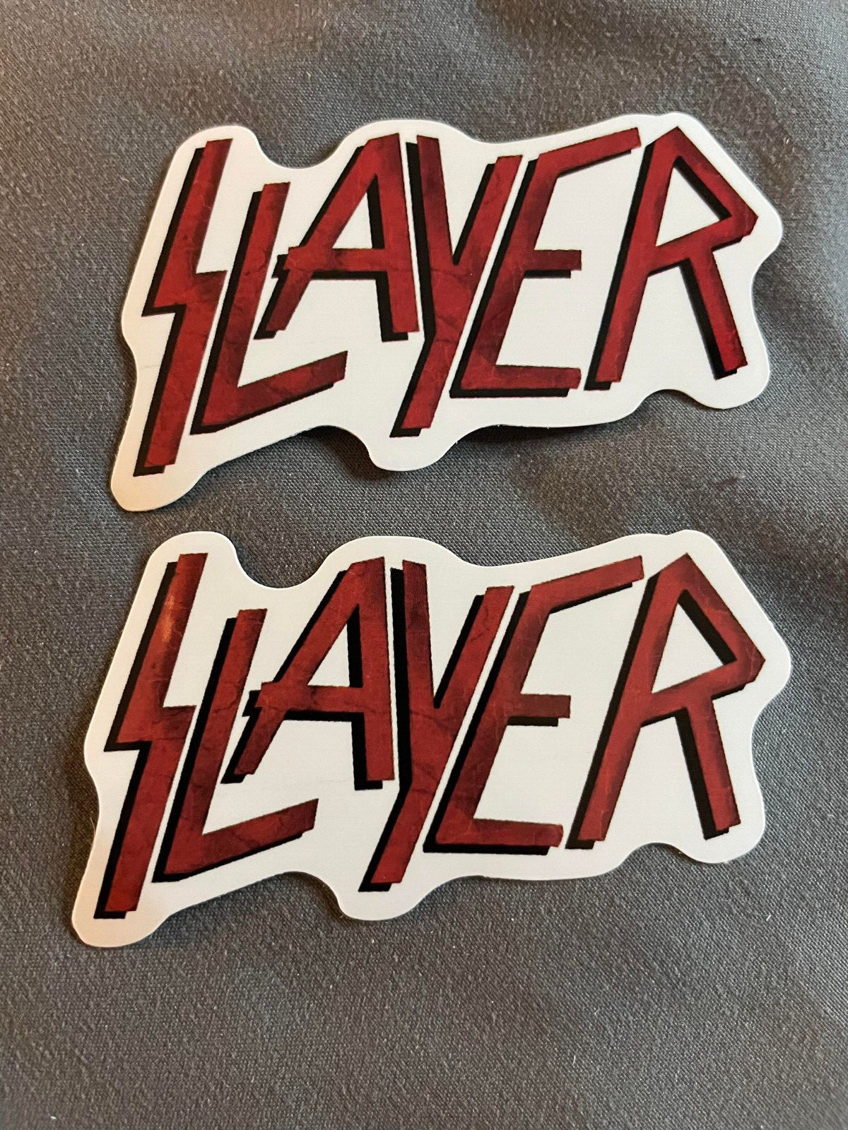 Lot of 2 SLAYER 1 1/2″ x 3″ Band Logo STICKERS Black Red White FAST! FREE SHIP!