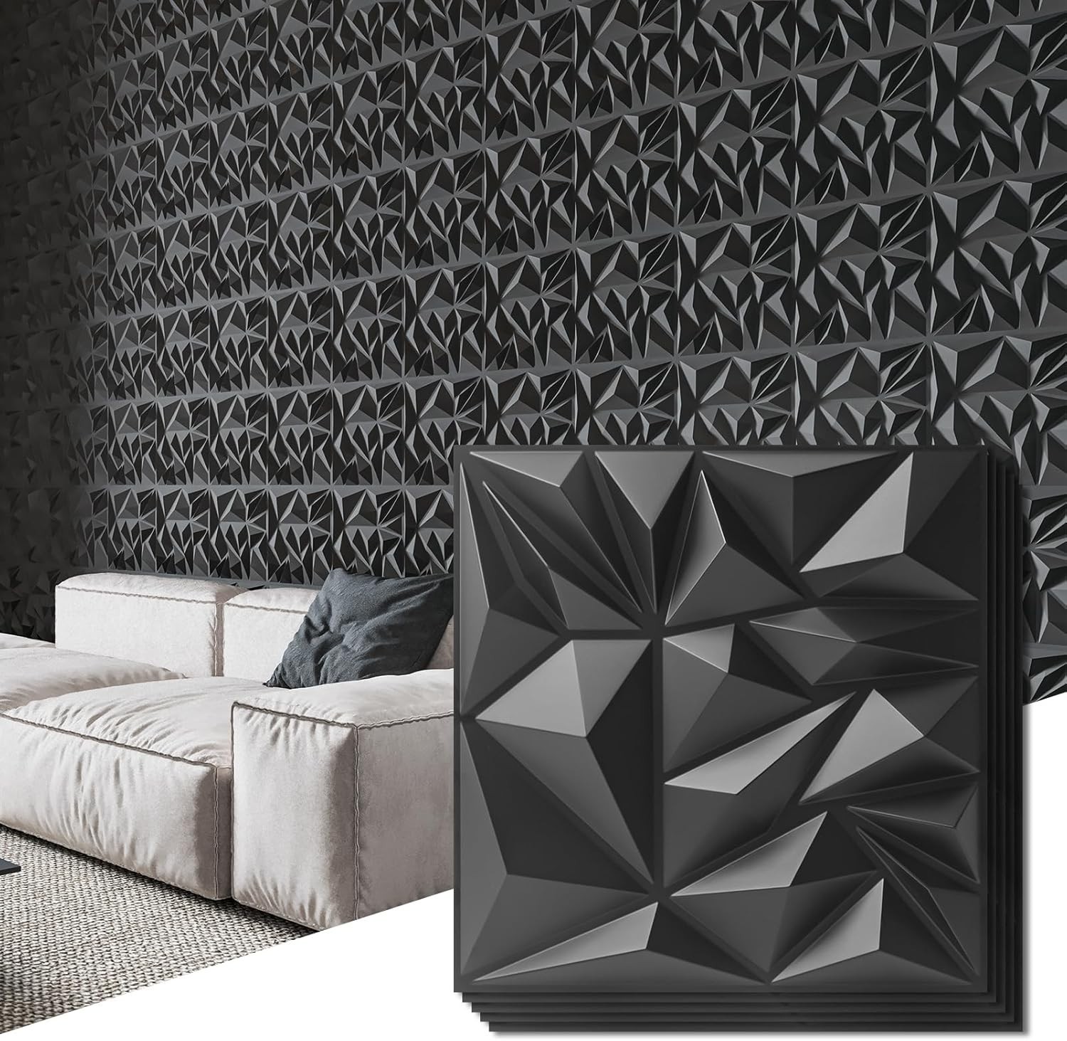 33-Pack 3D Wall Panels for Interior Wall Decor, Modern Diamond Textured Accen…