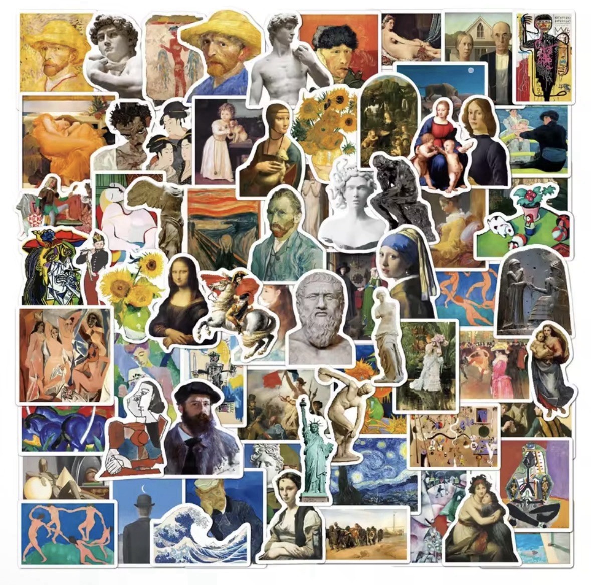 50PCS Oil Painting Art Famous Painting Mona Lisa Van Gogh Picasso Sticker Lot