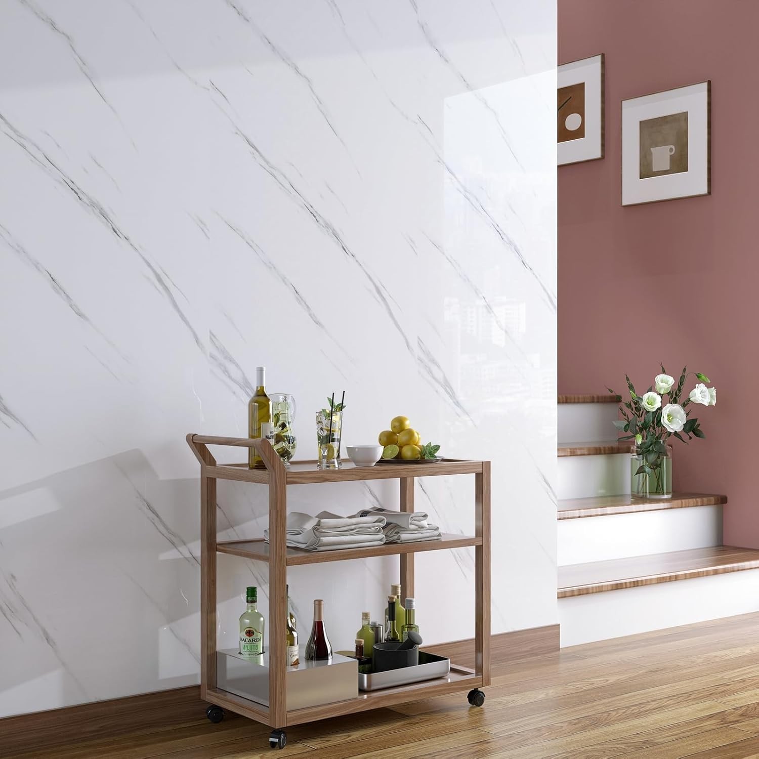 15.8″x317″ Removable Marble Wall Panels for Interior Walls Decor Faux Stone Wall