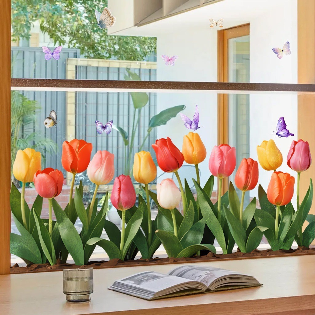 For Spring Tulip Cling Decal – Repositionable Waterproof Window Decoration