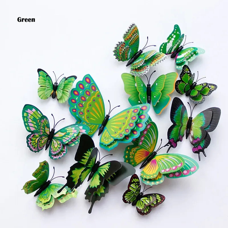 New Style 12Pcs Double Layer 3D Butterfly Wall Stickers Home Room Decor
