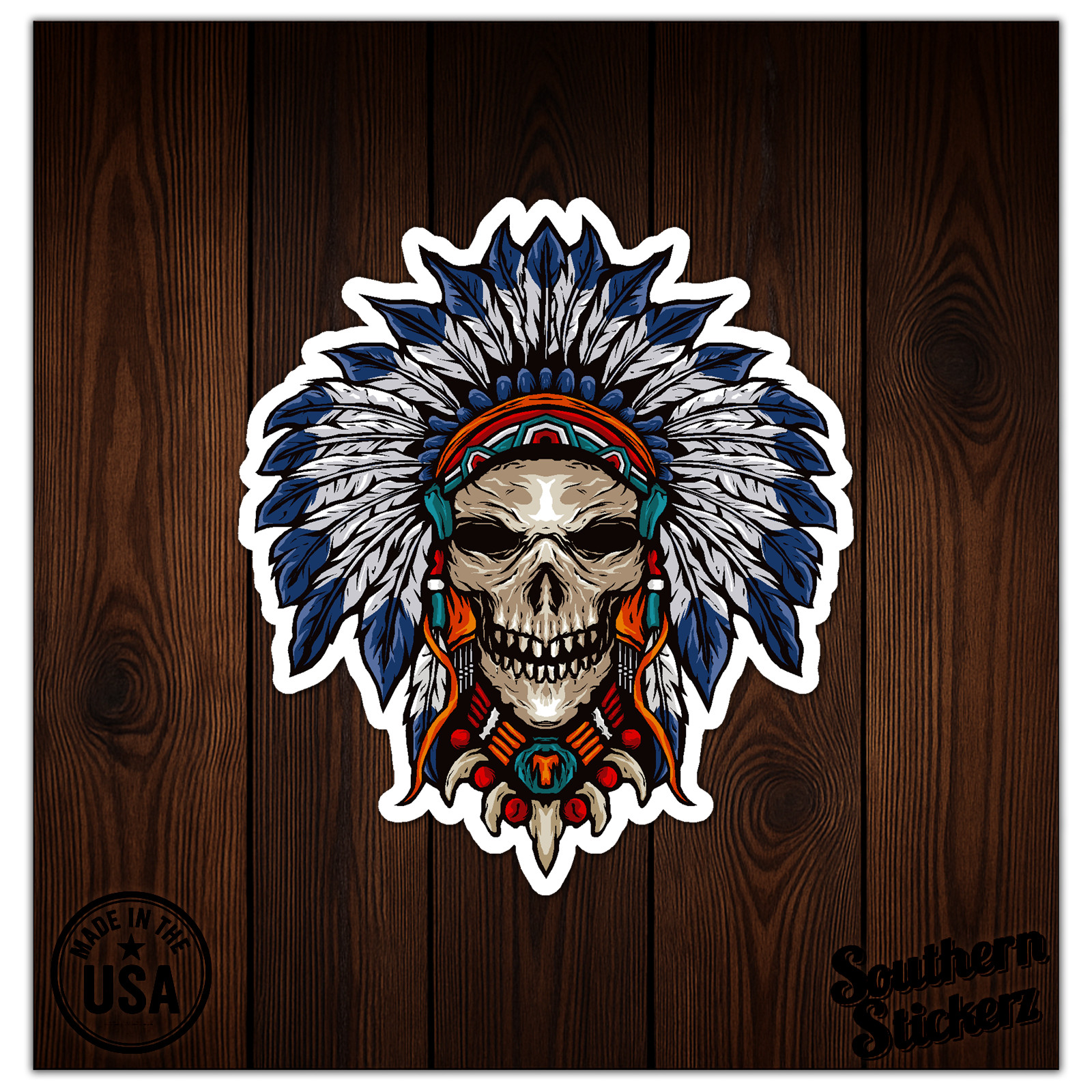 Native American Skull – Vinyl Decal Sticker – Car Window Laptop – ebn8924