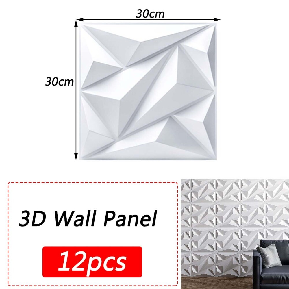 12Pcs PVC 3D Effect Wall Panels 30x30cm for DIY Wallpaper Home Decor White Color