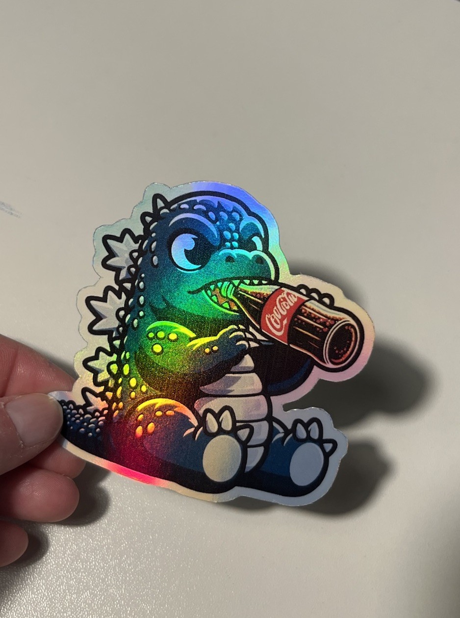 Godzilla Drinking Glass Cola 3 Inch Waterproof Vinyl Holographic Sticker