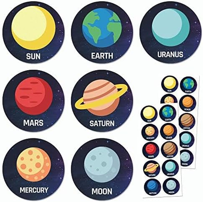 Planet Solar System Stickers, 1.5″ – 20 Sheets, 200 Stickers